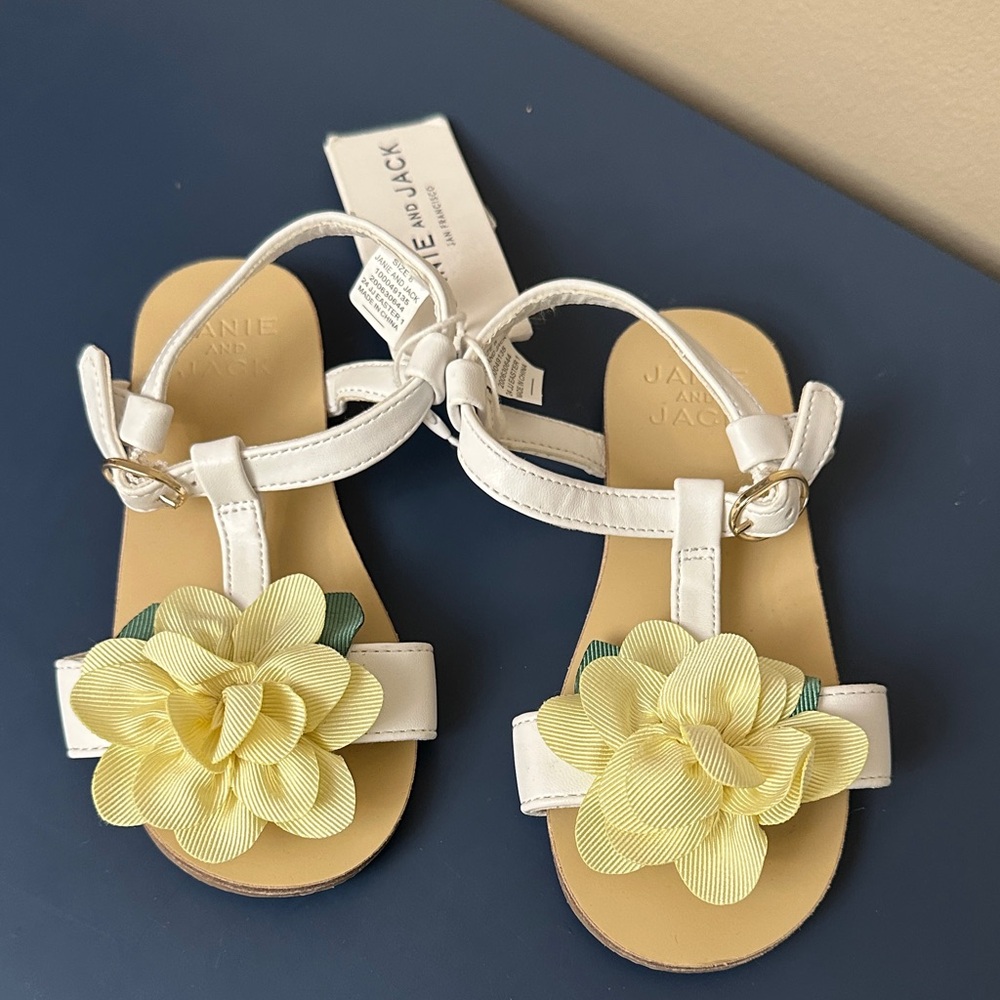 Janie and Jack Cream Sandals with Yellow Flower